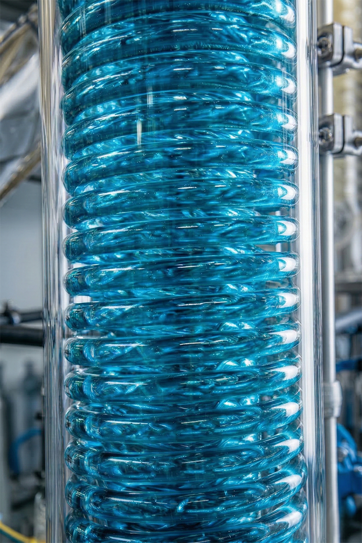 Intercambiadores de calor de vidrio en espiral con superficies desde 0,1 m2 hasta 1,6 m2.