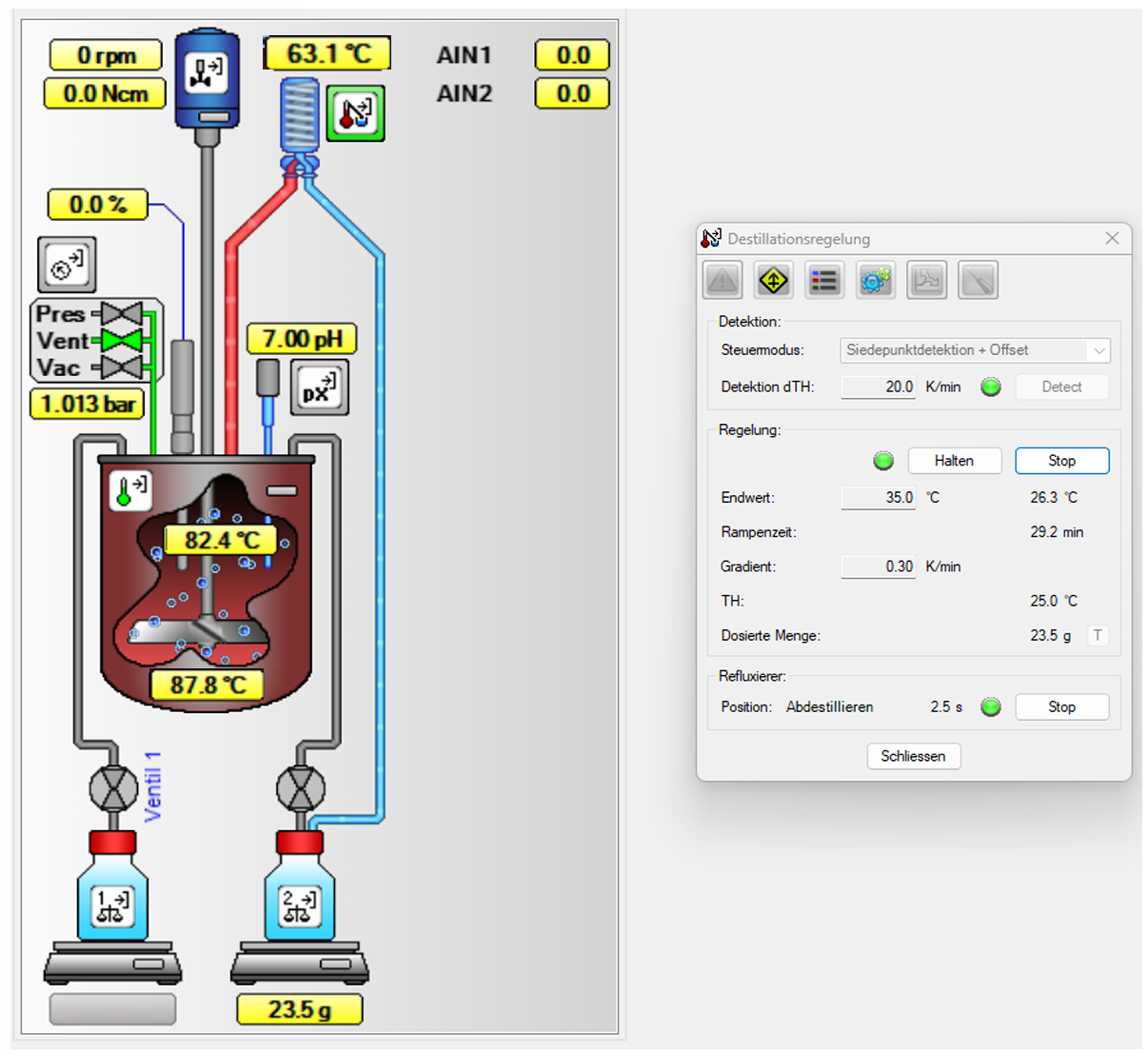 Manual Distillation Control with Boiling Point Detection and Optional Solvent Exchange