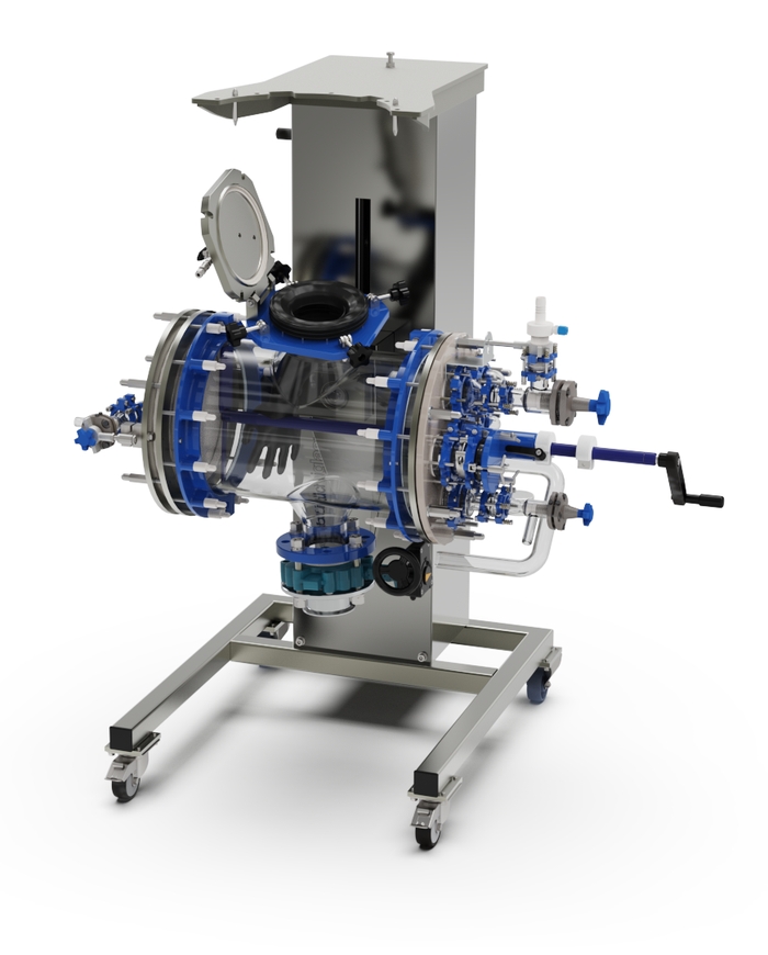 High containment filter in discharge position for HPAPI reactor systems