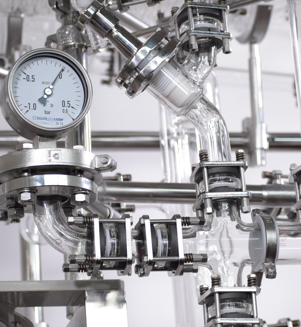 Büchiflex® glass piping in HPAPI reactor system clean room design for leak-tight connections
